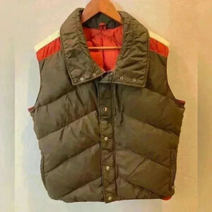Vintage Holubar Brown/Orange/Cream Goose Down Snap Vest Puffer XL TNF Boulder